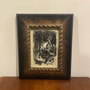Alice Slays the Jabberwock Art Print Alice In Wonderland 8.5x10.5 Bronze Frame